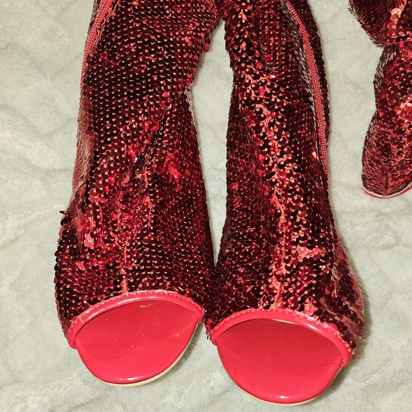 Red Sequin Women's Thigh High Boots - Picture 6 of 9